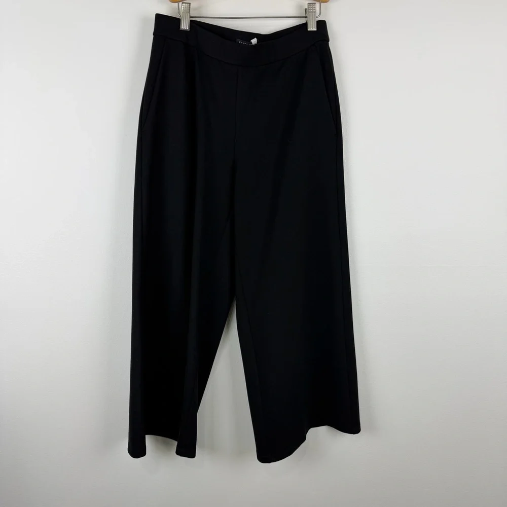 Eileen Fisher Tencel Wide Leg Ankle Pants Black XS Minimalist Lounge Workwear